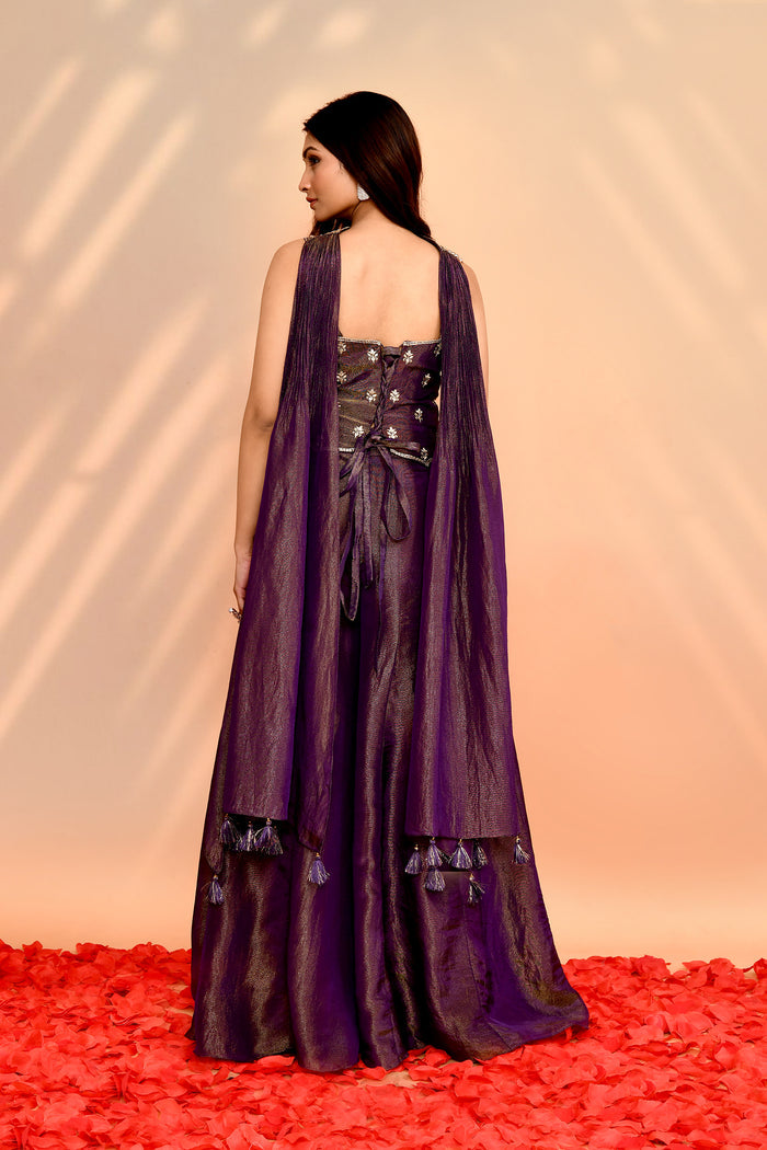 Berry Purple Tissue Silk Indo-Western Set