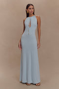 Beryl Slinky Maxi Dress With Pearls - Pale Blue