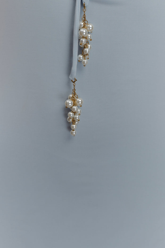 Beryl Slinky Maxi Dress With Pearls - Pale Blue