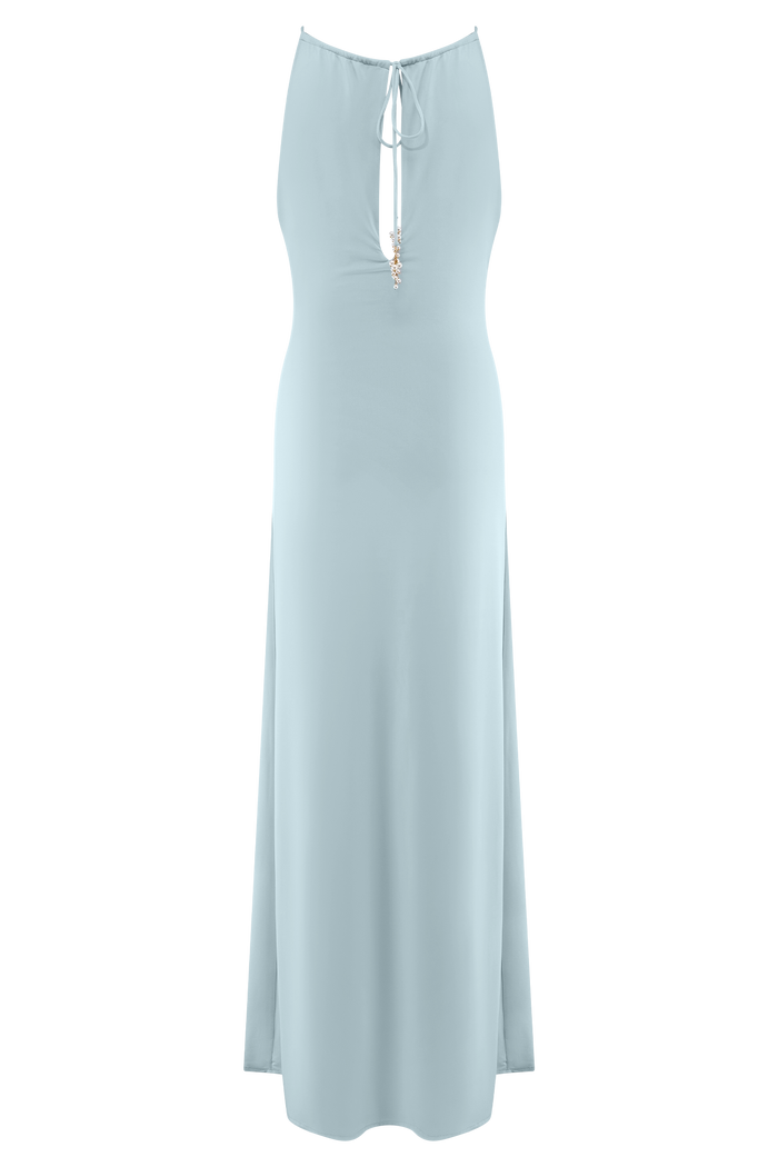 Beryl Slinky Maxi Dress With Pearls - Pale Blue