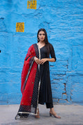 <img> Black Anarkali Set With Bandhani Dupatta