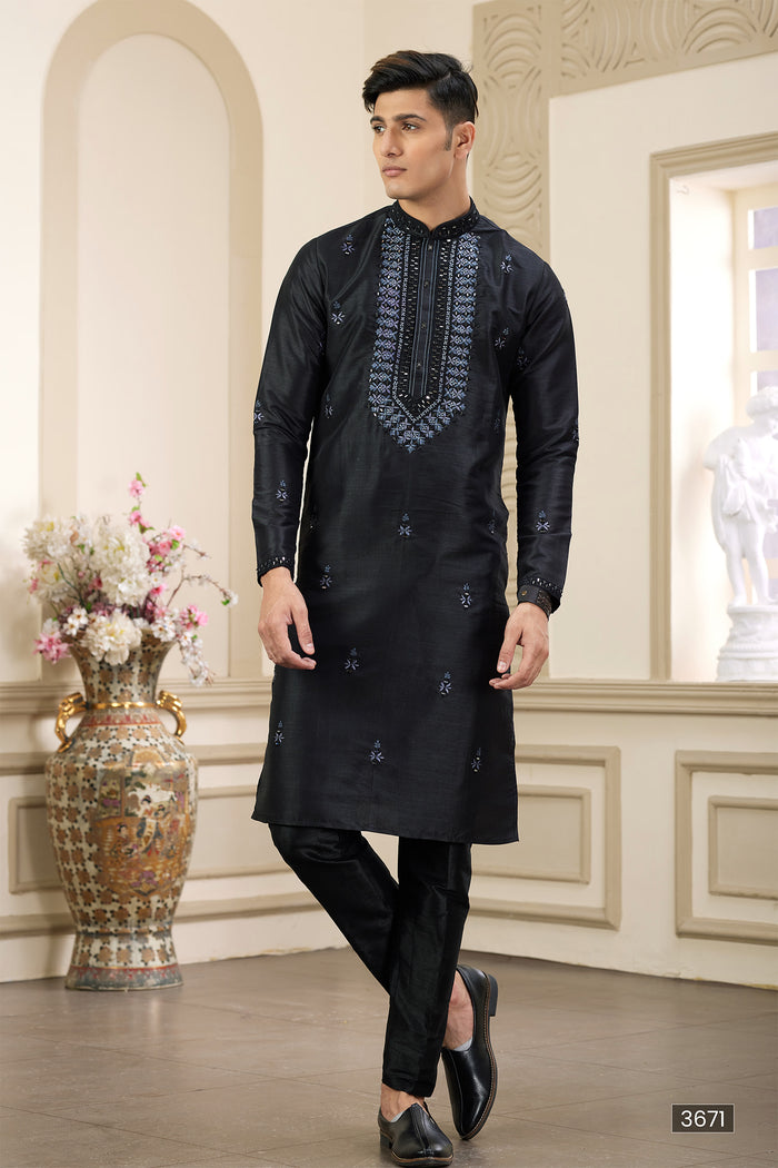 Black Art Banarasi Silk Kurta