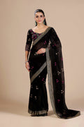 Black Chiffon Floral Embroidered Saree