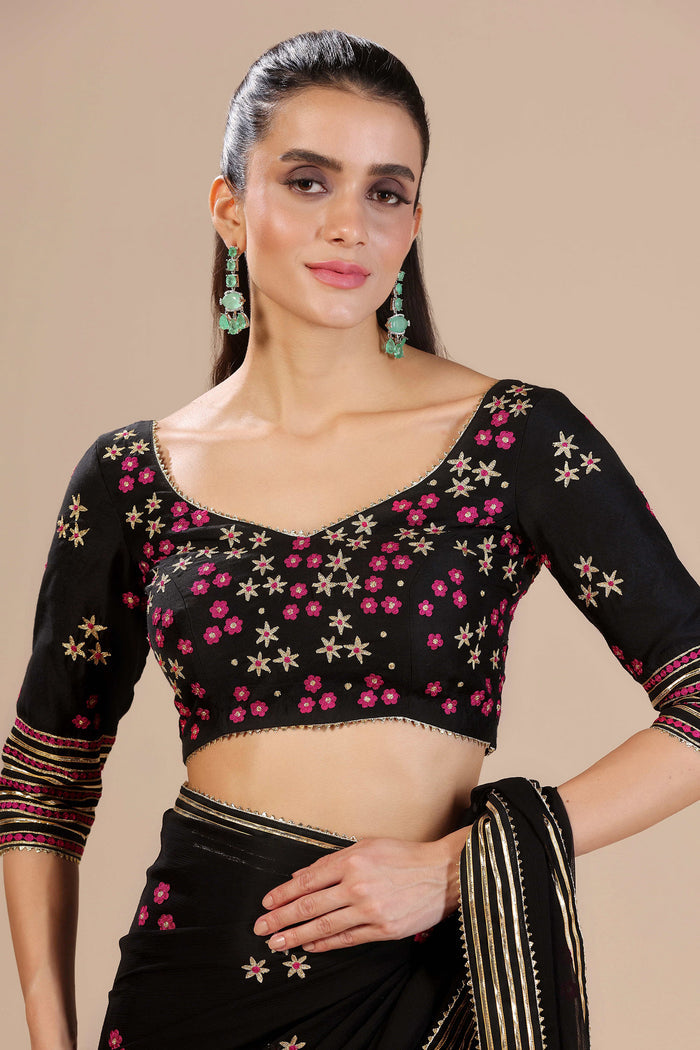 Black Chiffon Floral Embroidered Saree