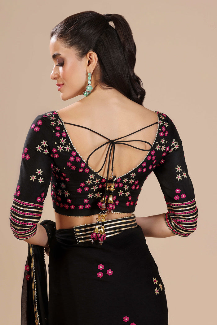 Black Chiffon Floral Embroidered Saree