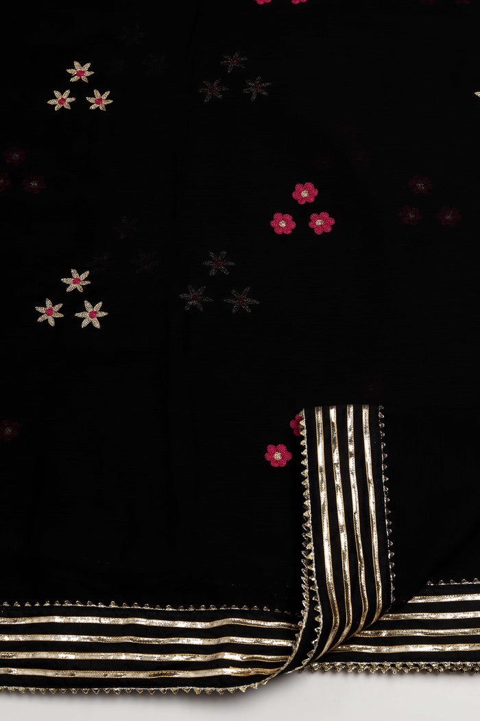 Black Chiffon Floral Embroidered Saree