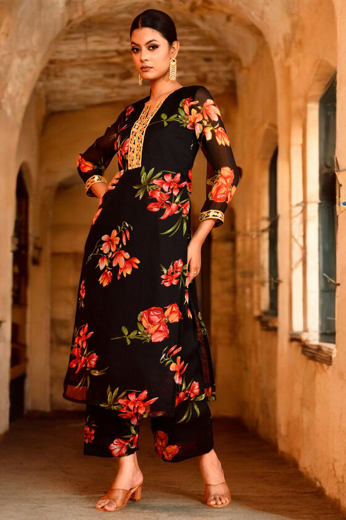 Black Chiffon Kurta Set