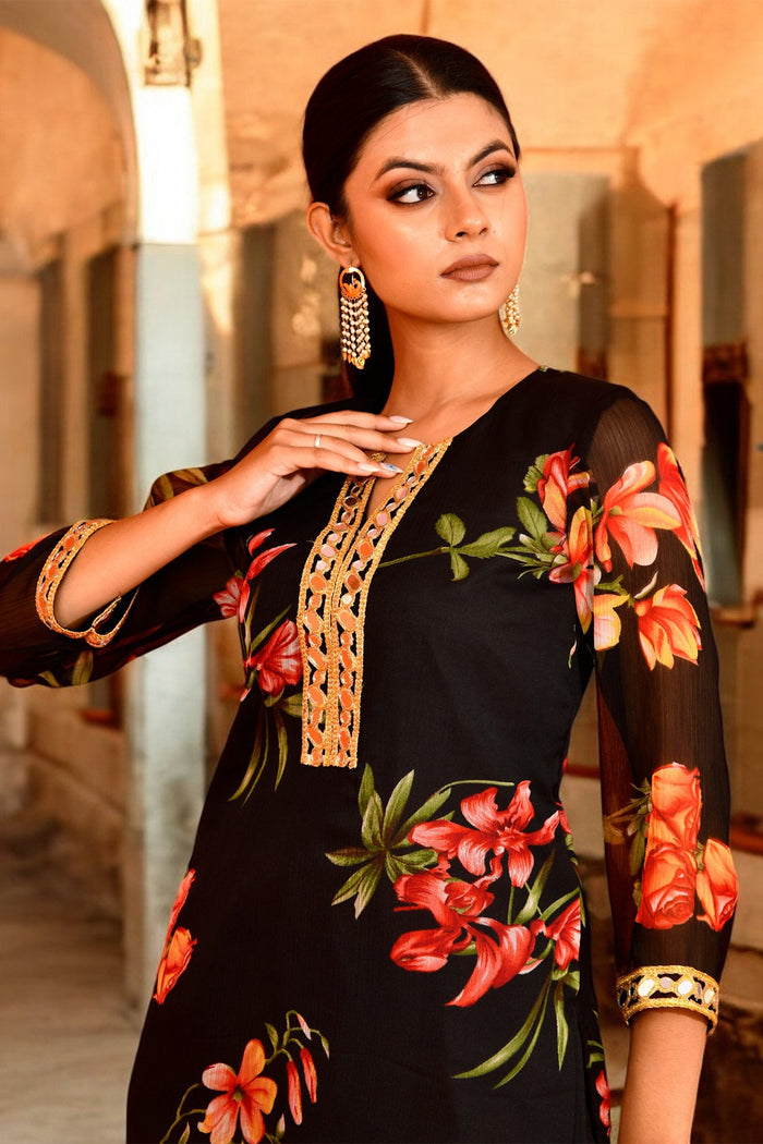 Black Chiffon Kurta Set