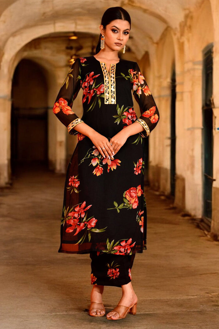 Black Chiffon Kurta Set