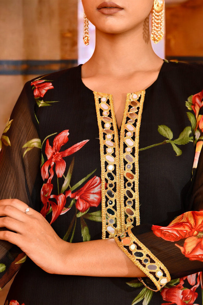 Black Chiffon Kurta Set