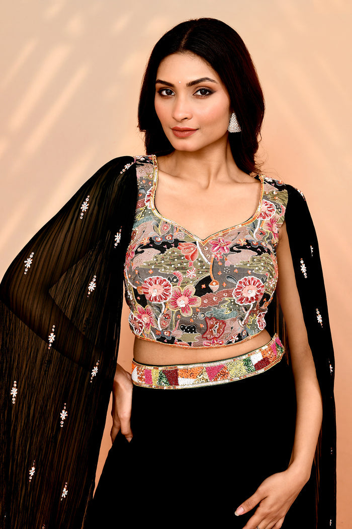 Black Chinon Georgette Indo-Western Set