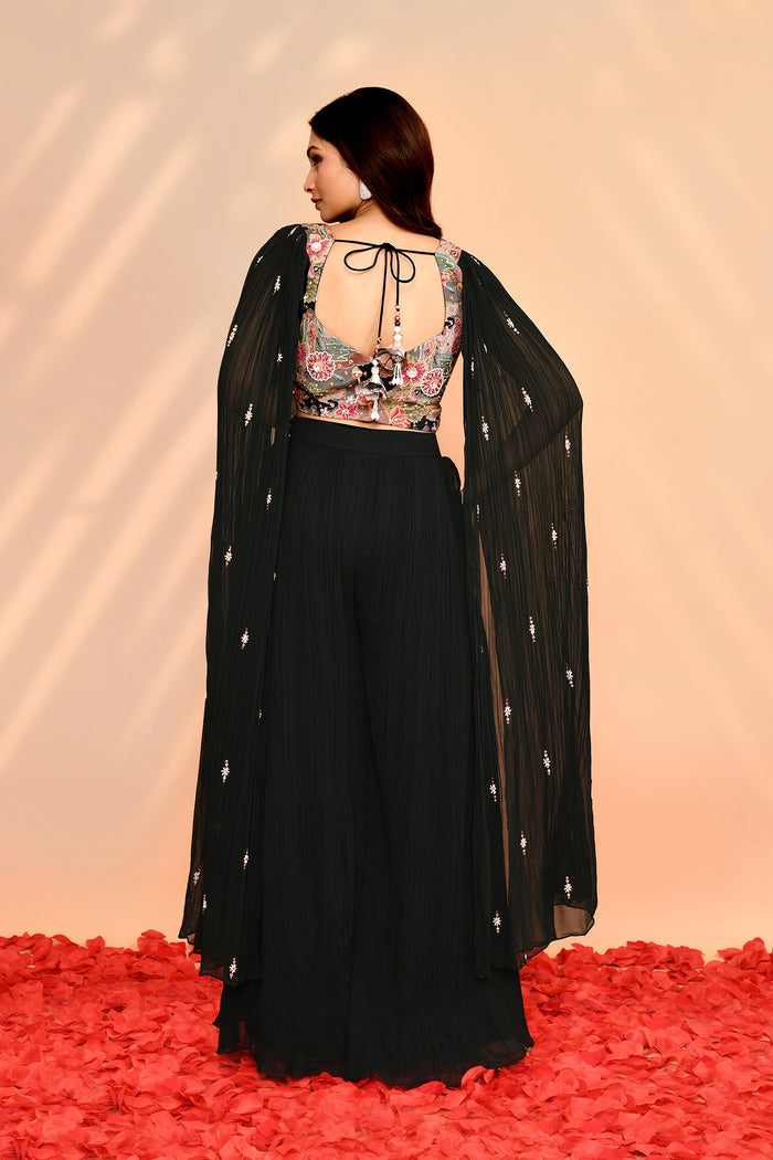 Black Chinon Georgette Indo-Western Set