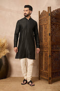 Black Cotton Blend Mirror Work Kurta Set