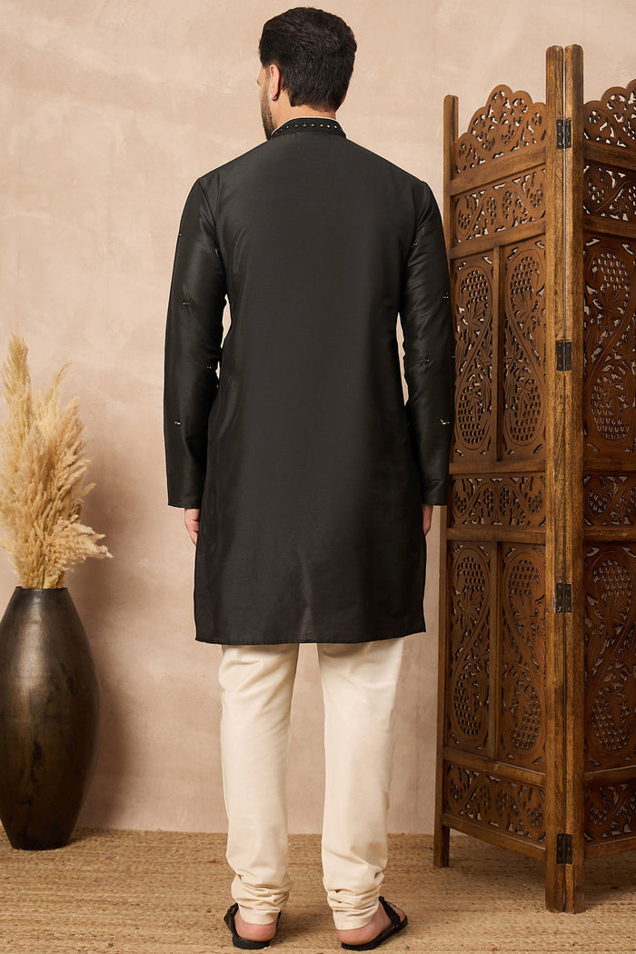 Black Cotton Blend Mirror Work Kurta Set