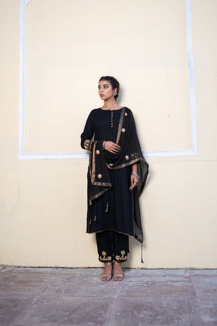 <img> Black Cotton Gota Patti Suit Set