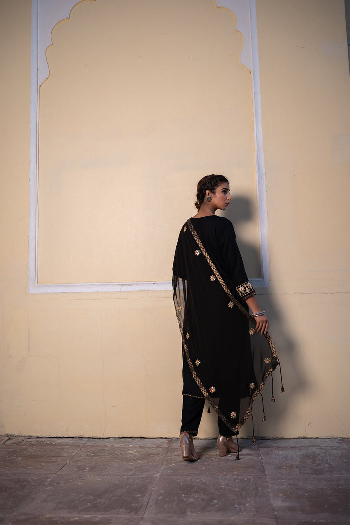 <img> Black Cotton Gota Patti Suit Set