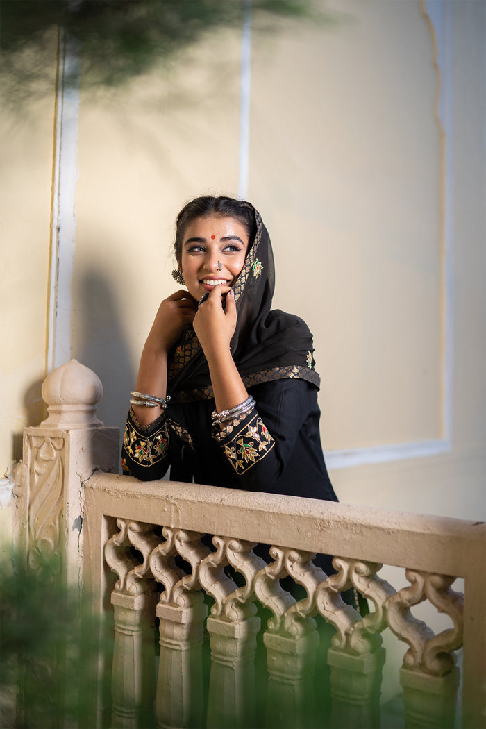 <img> Black Cotton Gota Patti Suit Set