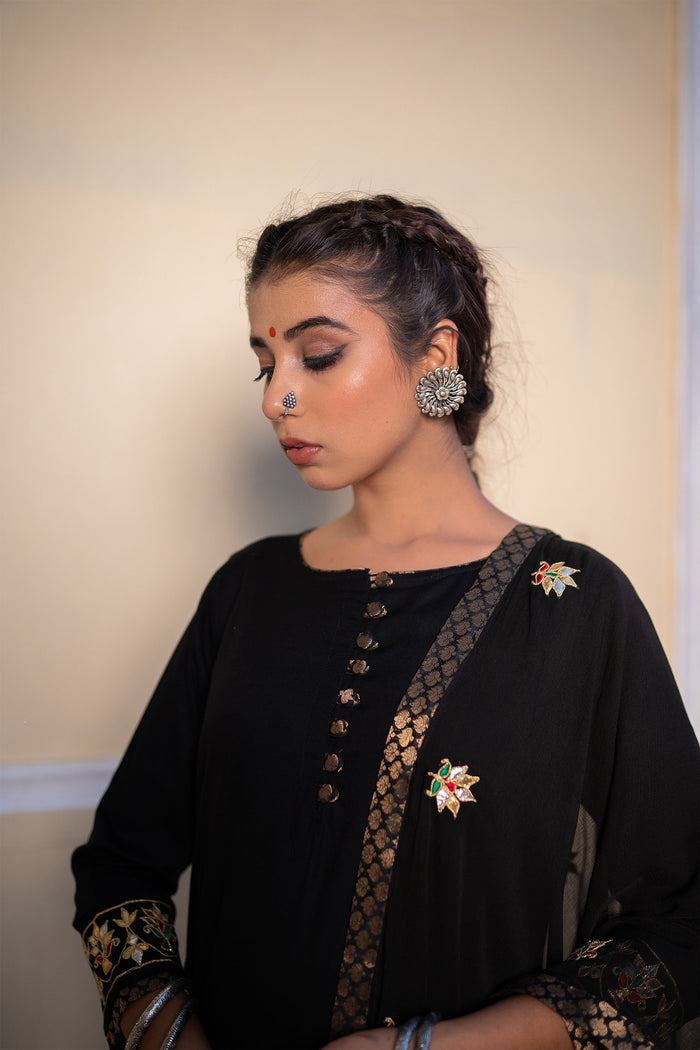 <img> Black Cotton Gota Patti Suit Set