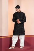 Black Cotton Silk Embroidered Patiala Set