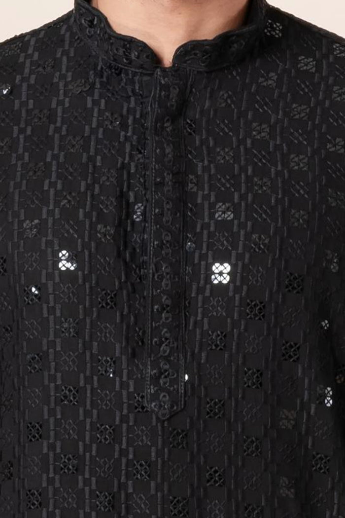 Black Cotton Silk Embroidered Patiala Set