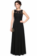 Black Crepe Column Gown With Sheer Floral Embroidered Yoke