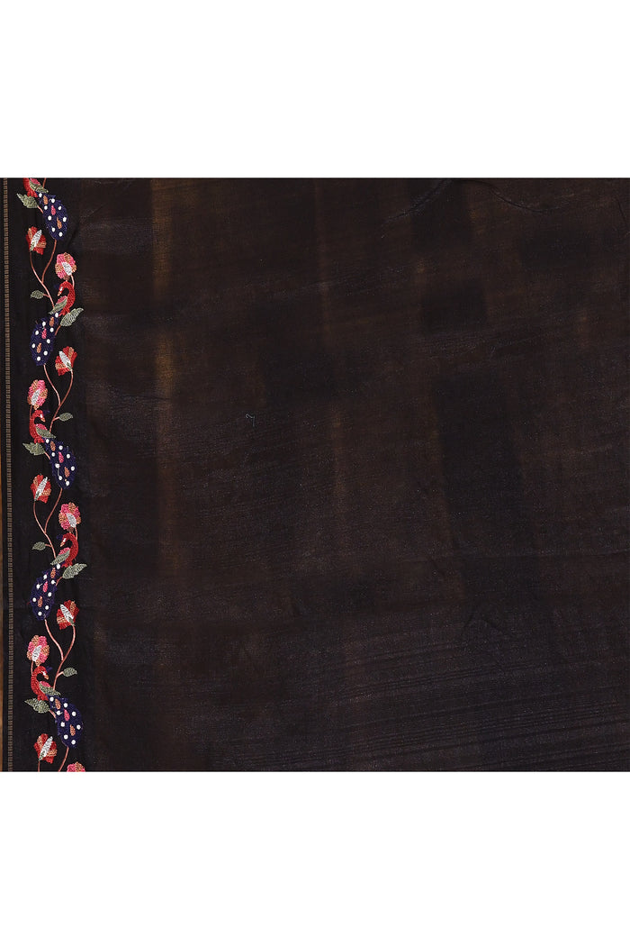 Black Embroidered Tussar Silk Saree