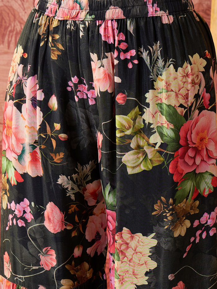 Black Floral Crepe Sharara Set