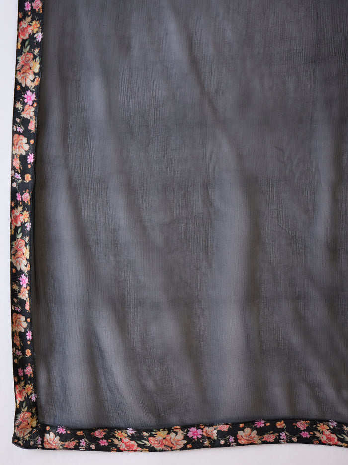 Black Floral Crepe Sharara Set