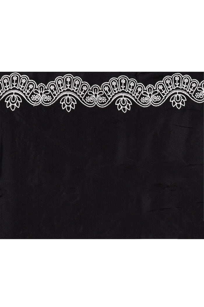 Black Floral Embroidered Silk Blend Saree