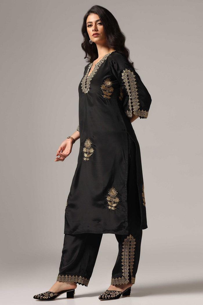 Black French Crepe Kurti With Pants