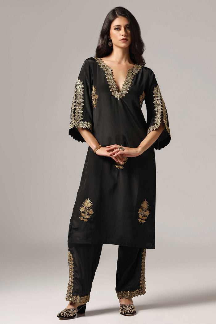 Black French Crepe Kurti With Pants