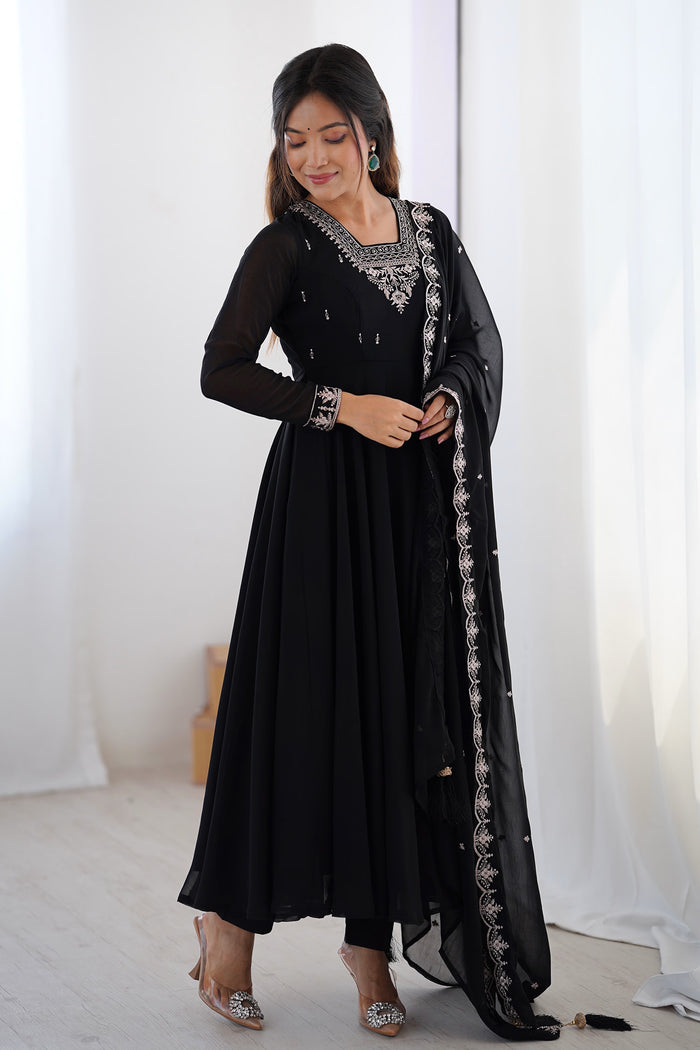 Black Georgette Embroidered Anarkali Set
