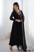 Black Georgette Embroidered Anarkali Set
