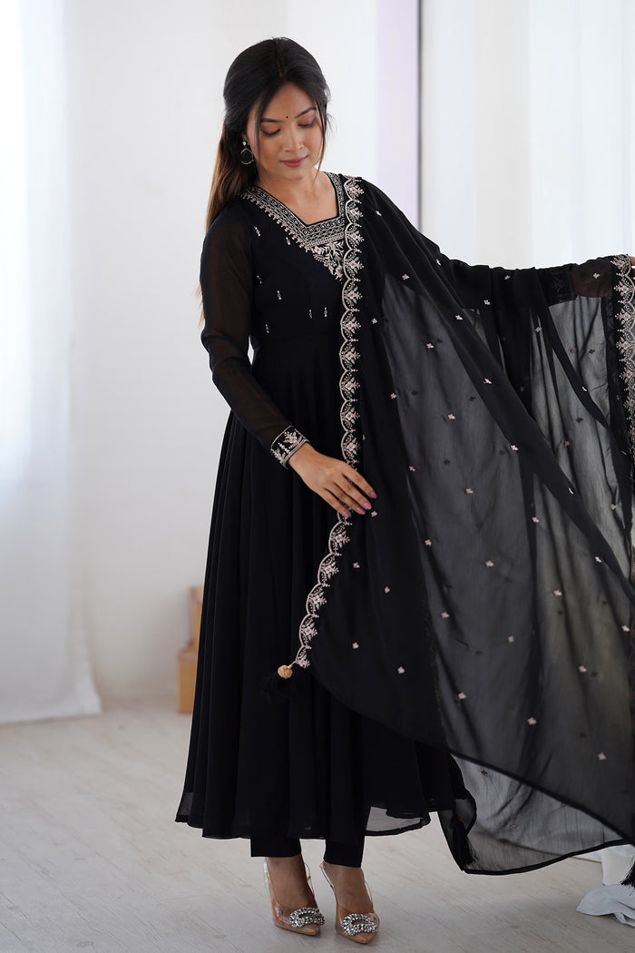 Black Georgette Embroidered Anarkali Set