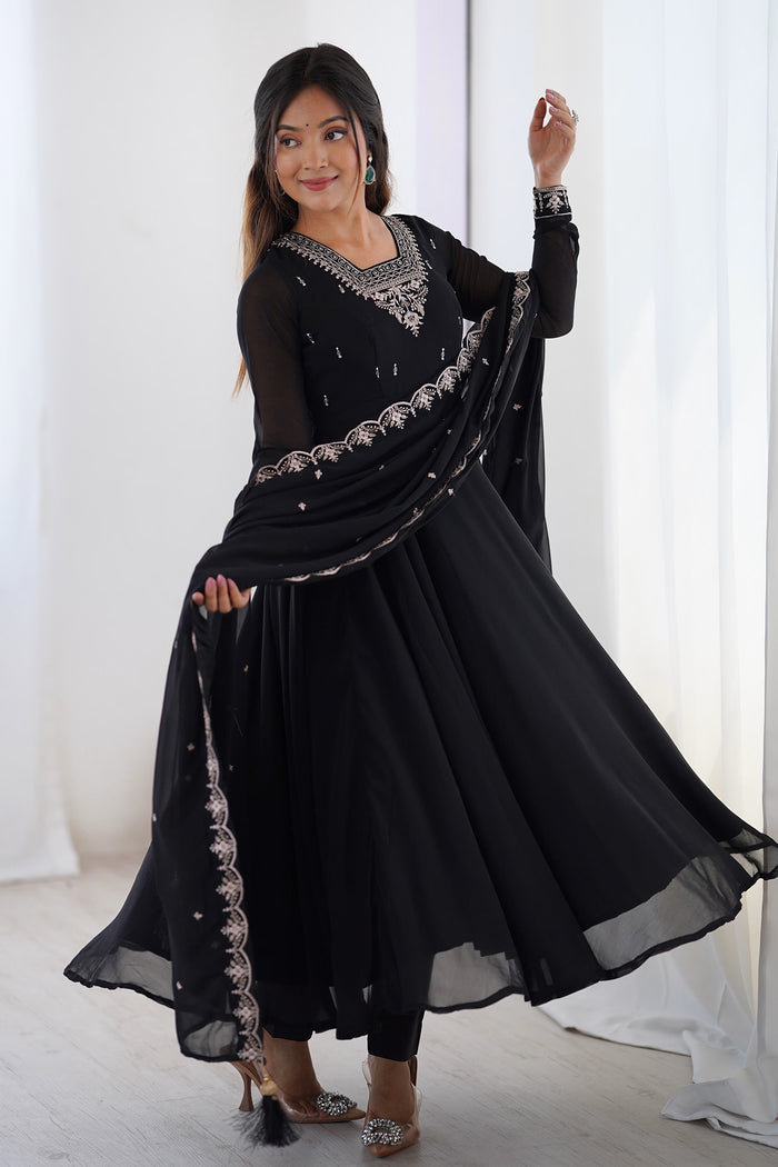 Black Georgette Embroidered Anarkali Set