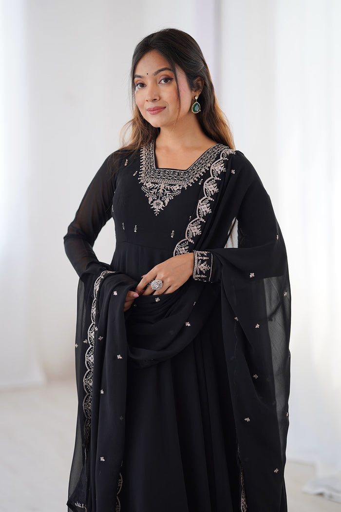 Black Georgette Embroidered Anarkali Set