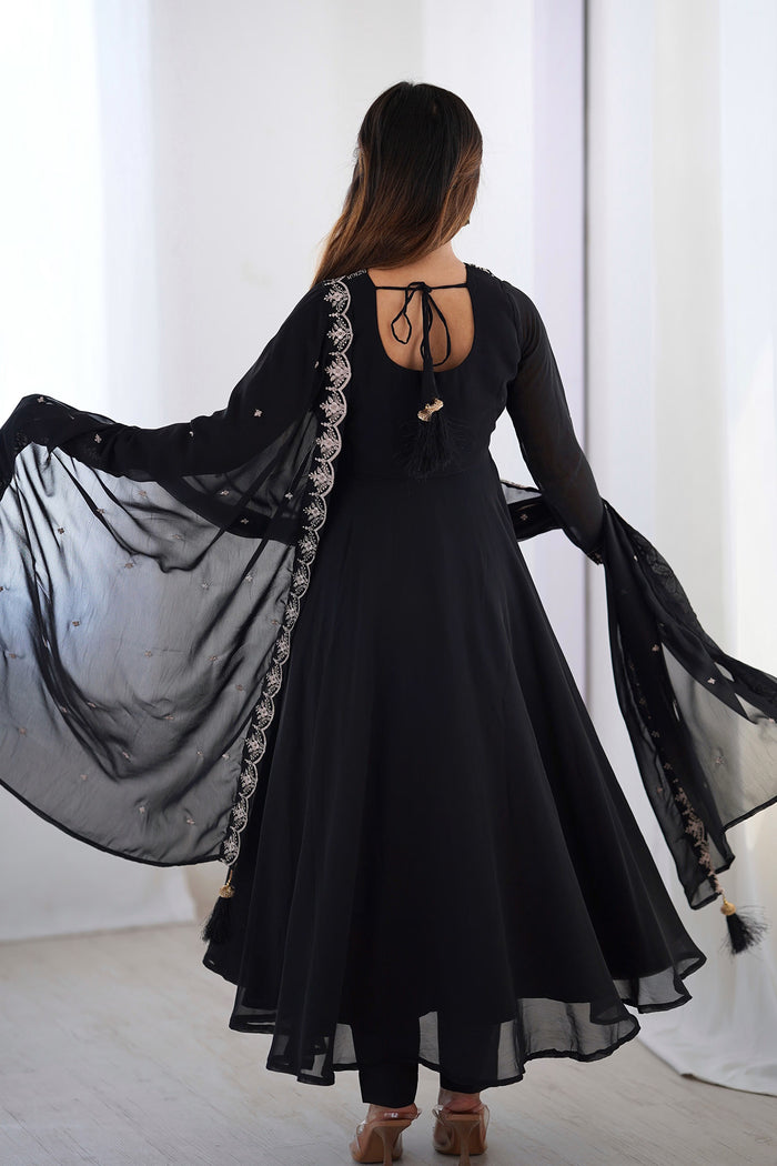 Black Georgette Embroidered Anarkali Set
