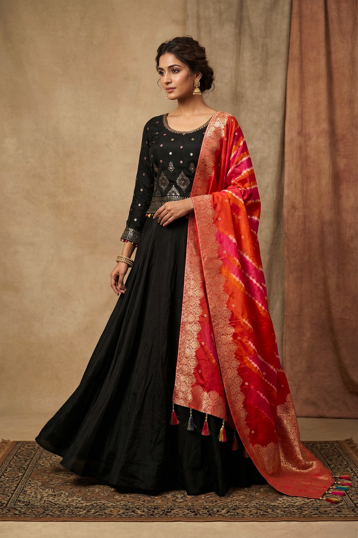 Black Georgette Embroidered Lehenga Set