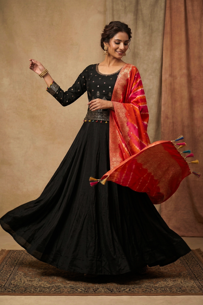 Black Georgette Embroidered Lehenga Set