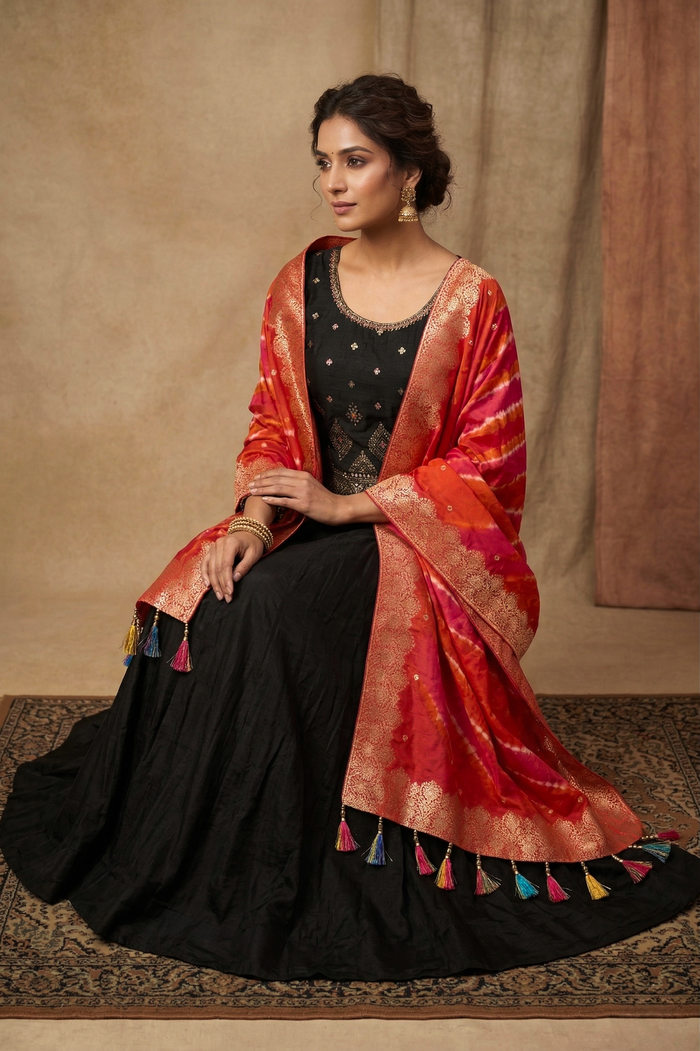 Black Georgette Embroidered Lehenga Set
