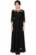 Black Georgette Gown With Off-Shoulder Gold Embroidered Neckline