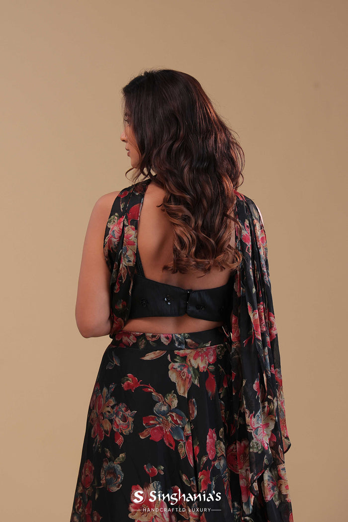 <img> Black Georgette Lehenga Set With Sequins And Beads Work