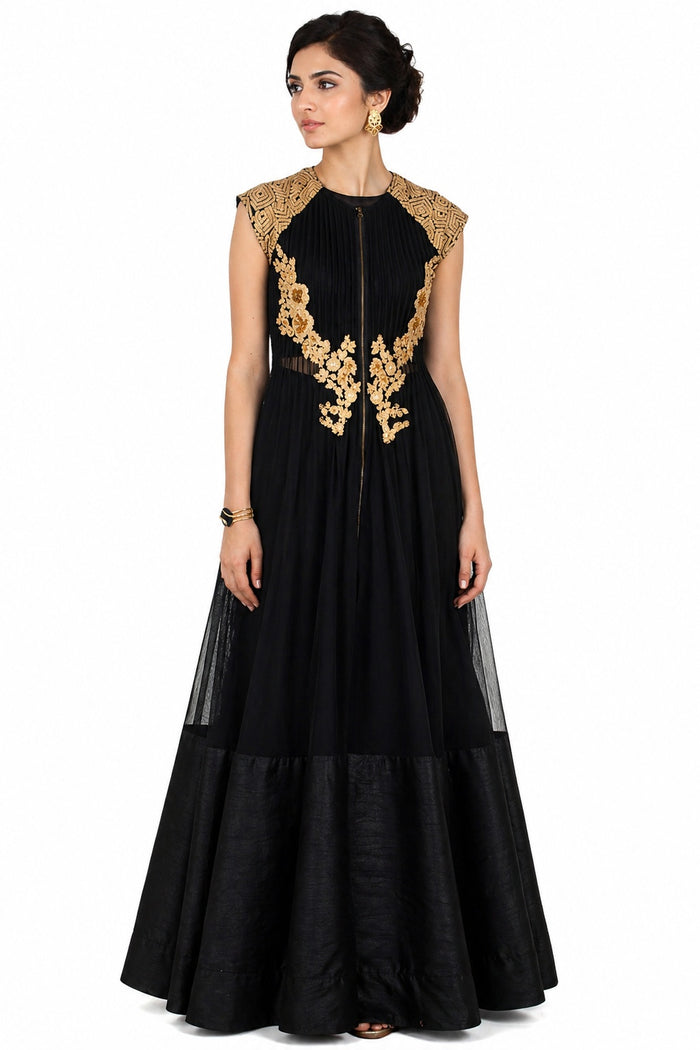 Black Gold Embroidered Indo Western Gown