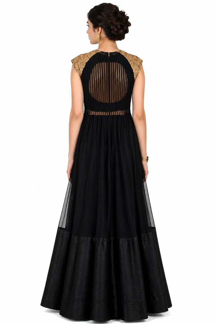 Black Gold Embroidered Indo Western Gown