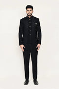 Black Jacquard Sherwani Set