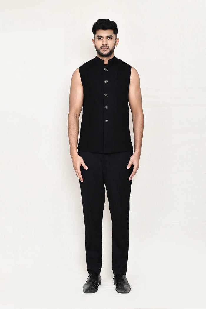 Black Jacquard Sherwani Set