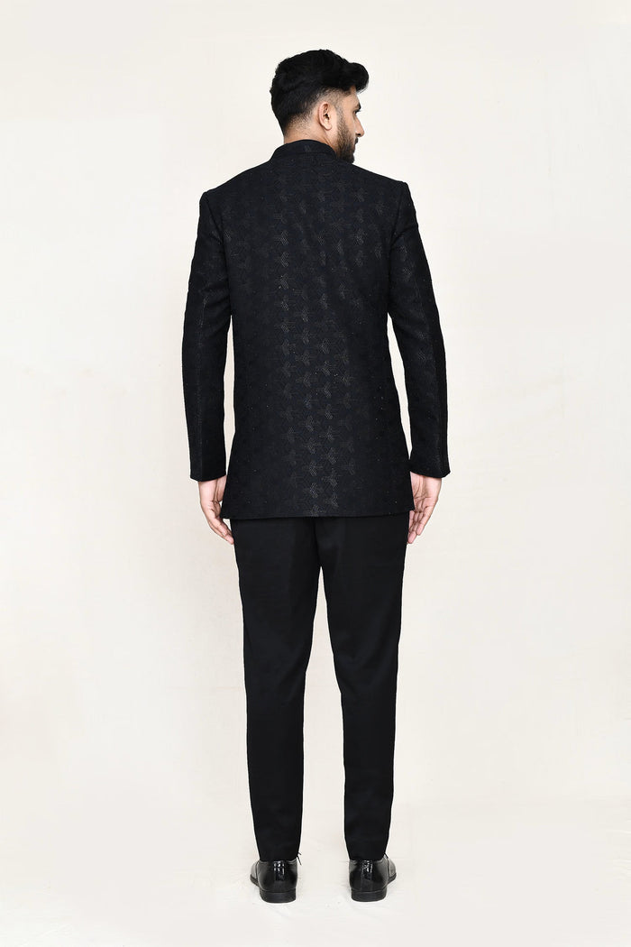 Black Jacquard Sherwani Set