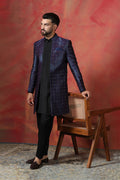 Black Jacquard Solid Sherwani Set