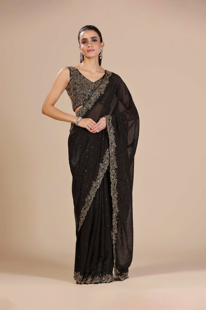 Black Lurex Chiffon Cutdana Embroidered Saree