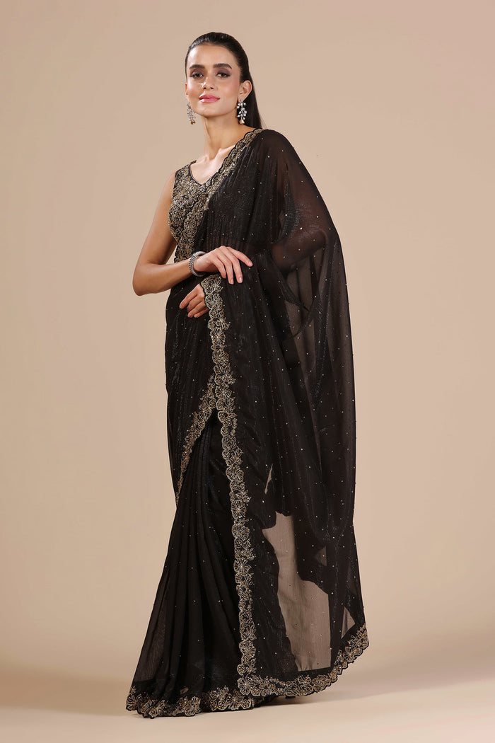 Black Lurex Chiffon Cutdana Embroidered Saree